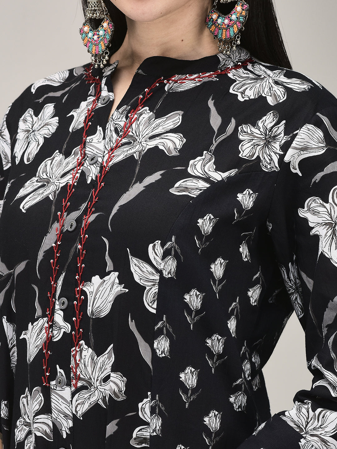 Women's Cotton Fabric Printed Suit Set | Ethnic A-line Kurta with Pants & Printed Dupatta