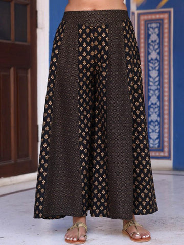Women's Rayon Black Printed Palazzo
