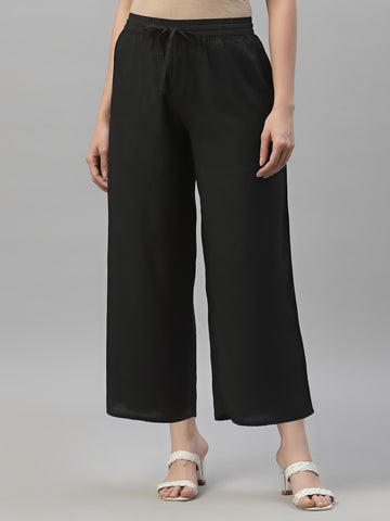 Women's Rayon Black Trouser I Plain Straight Pant
