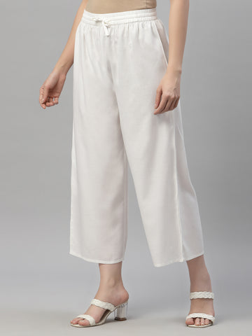Women's Rayon White Trouser