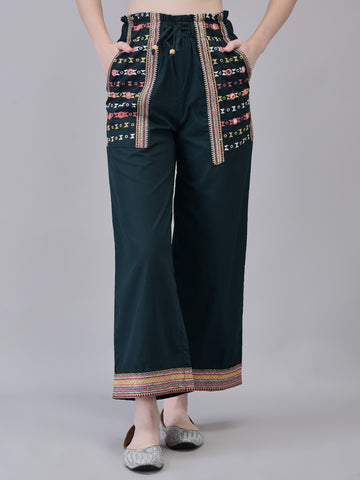 Women's Rayon Embroidered Trouser Ethnic Trouser with Pockets