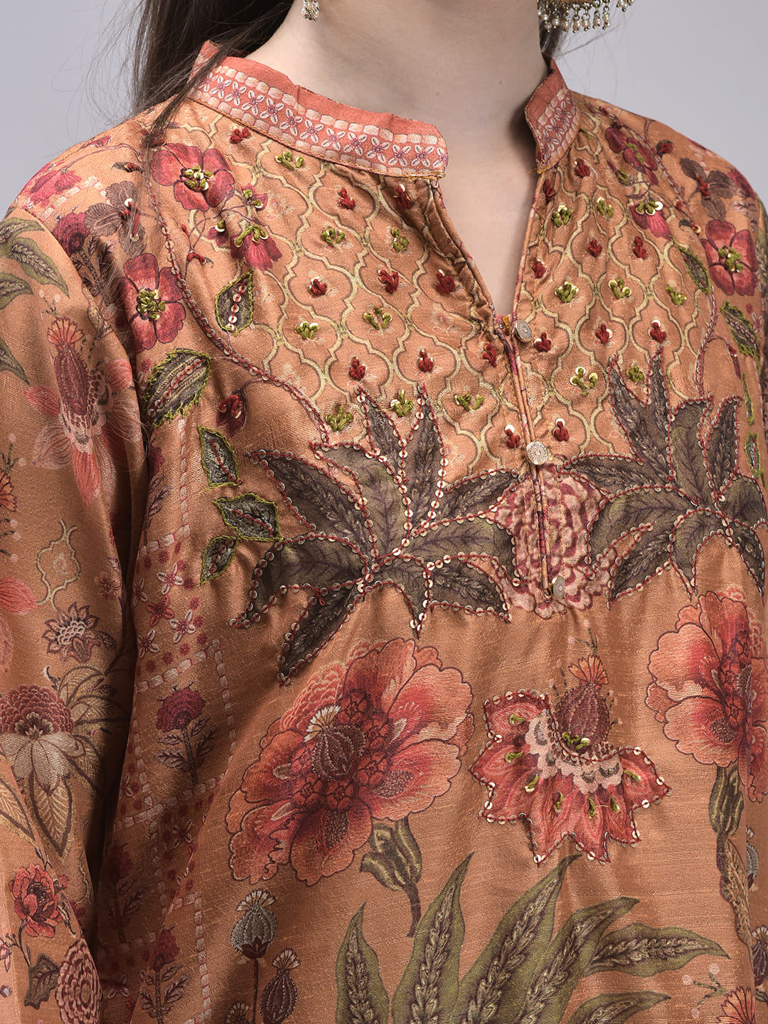 Women's Mustard Silk Fabric Printed Suit Set I Ethnic Straight Kurta with Pants & Printed Dupatta