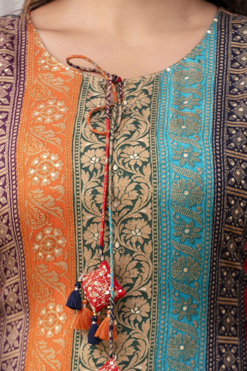 Women's Viscose Multi-color Printed Kurta | Ethnic Straight Kurta