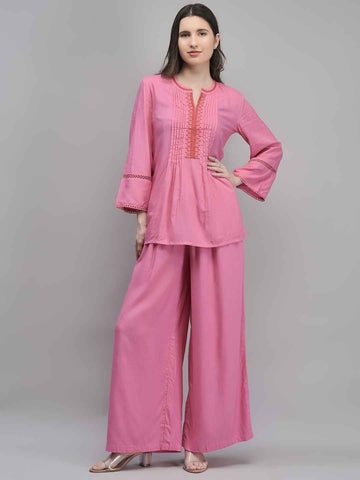Women's Pink Rayon Fabric Co-ord Set