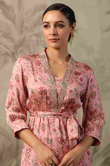 Women's Satin Fabric Co-ord Set with Belt