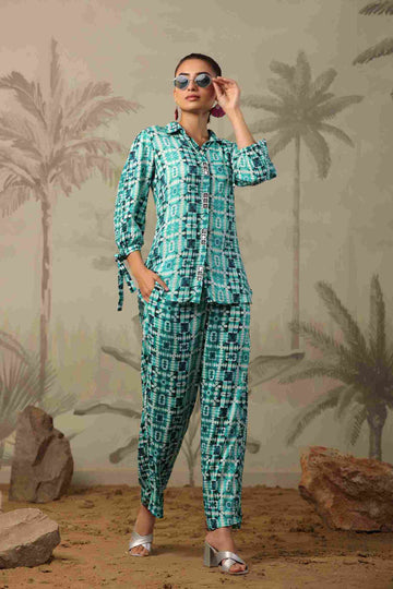 Women's Turquoise Rayon Fabric Co-ord Set with Sequin Work