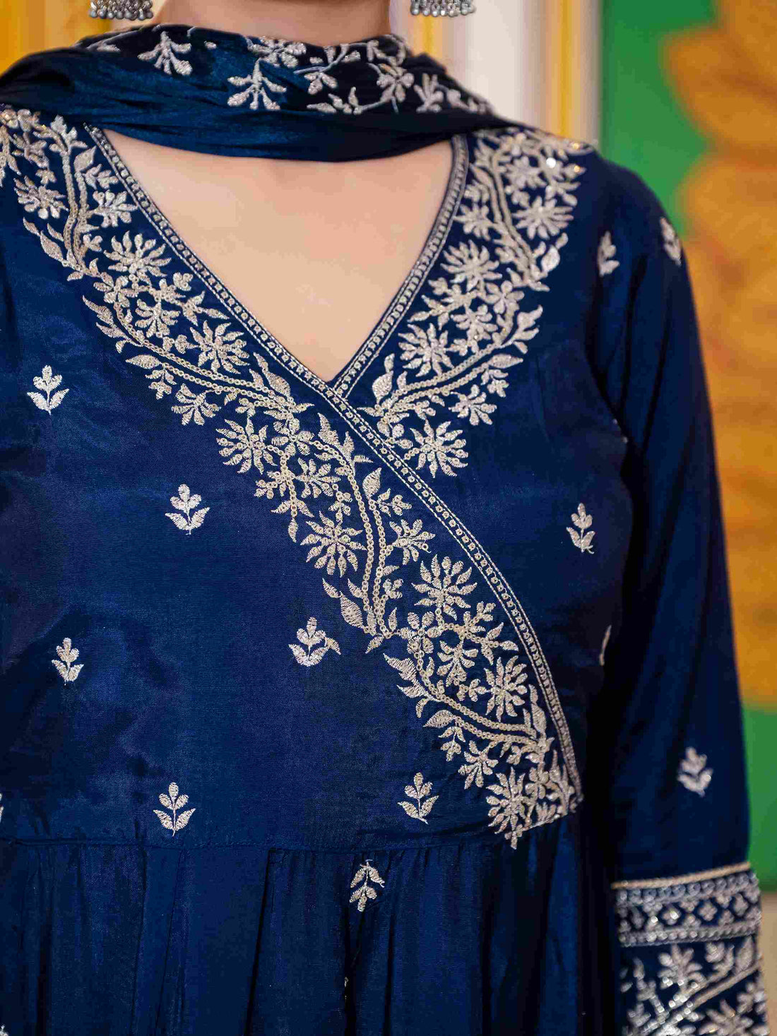 Women's Muslin Embroidered Suit Set | Ethnic Anarkali Kurta with Pant & Dupatta