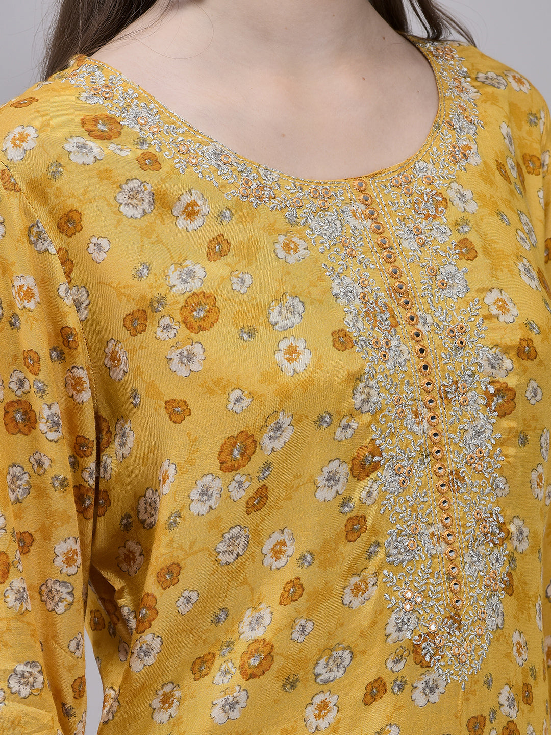 Women's Yellow Cambric Fabric Floral printed Kurta Set