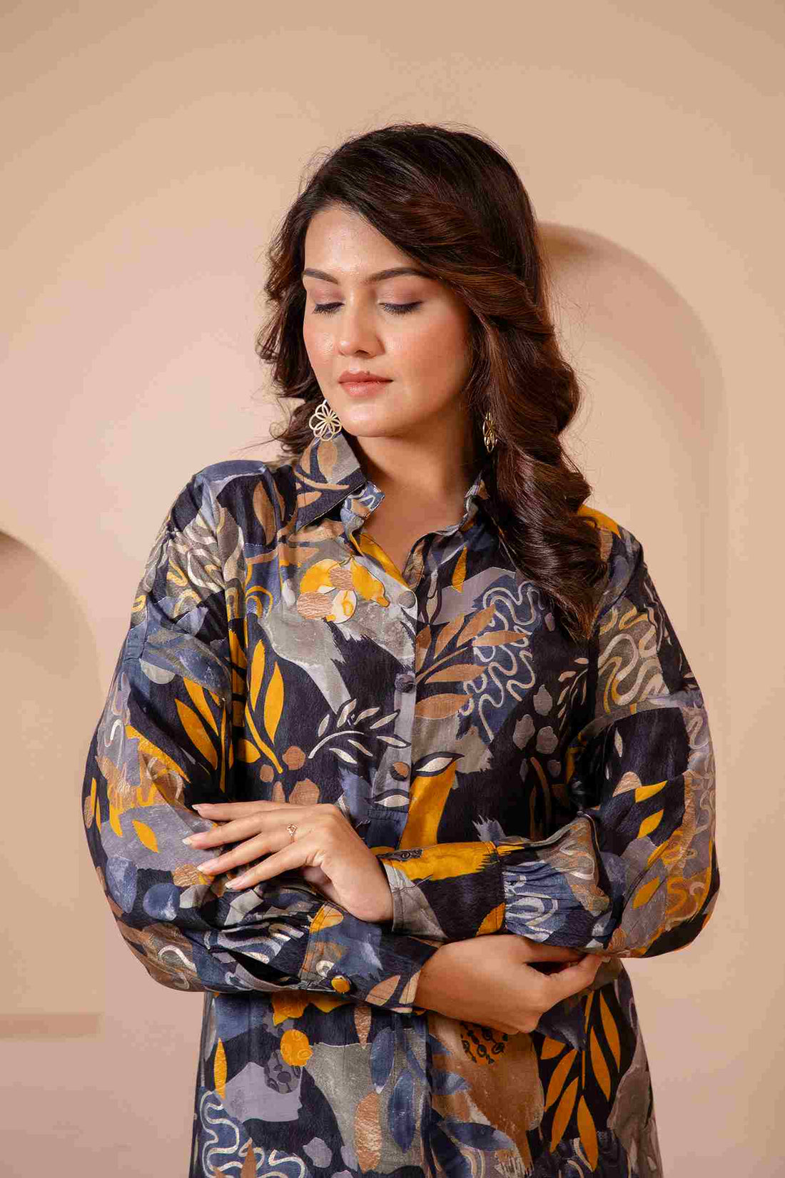 Women's Blue and Yellow Muslin Botanical Printed Co-ord Set