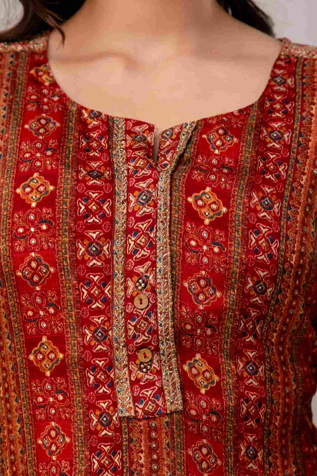 Women's Red Chinon Fabric Ethnic Kurta Set with Sequin Work