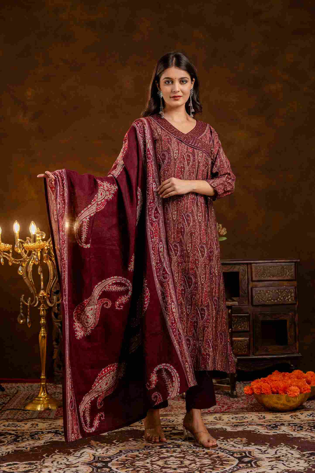 Women's Classic Muslin Fabric Suit Set | Ethnic Wrap Style Straight Fit Kurta with Pants & Dupatta