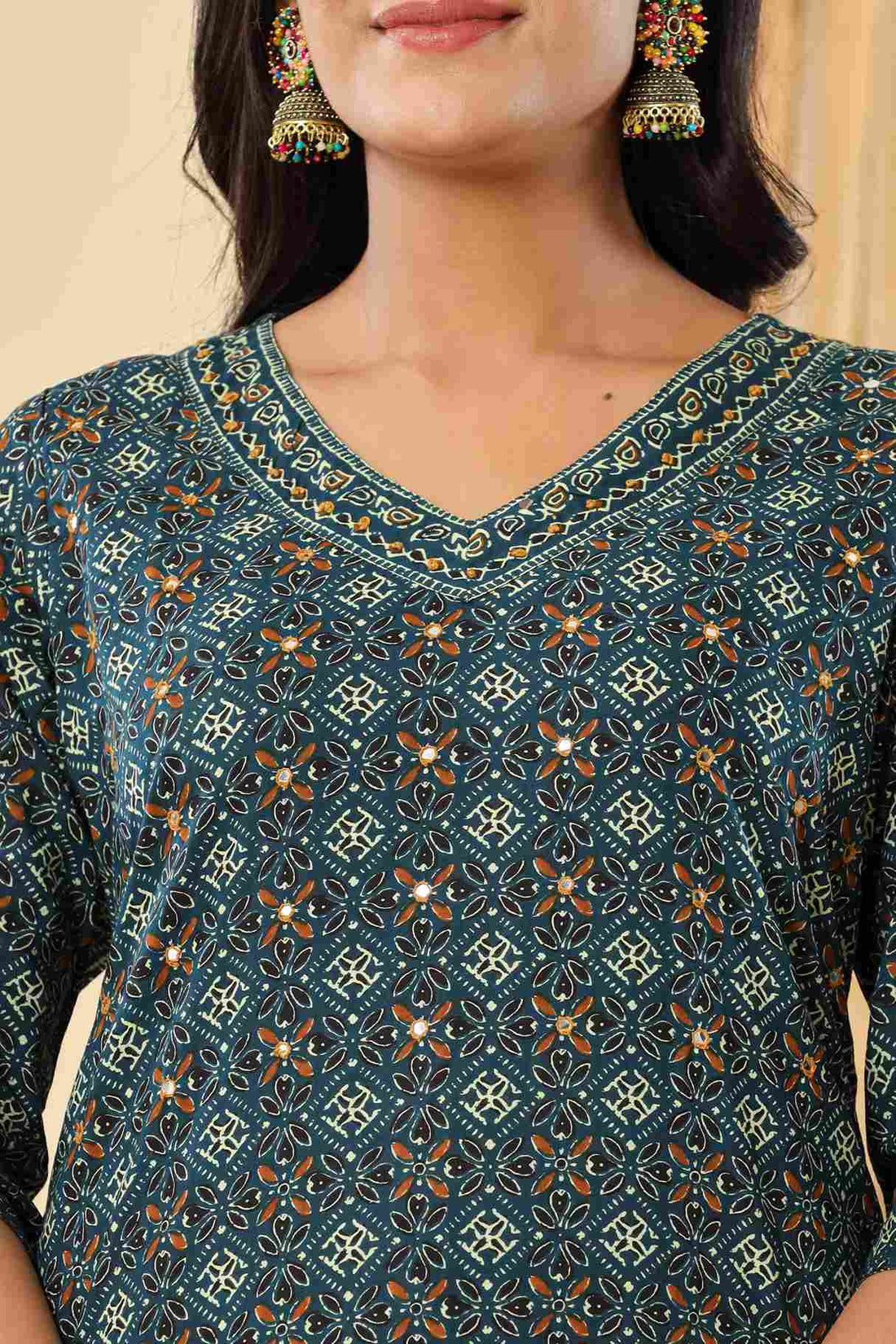 Women's Cotton Fabric Suit Set | Ethnic Printed Straight Kurta with Afghani Pants & Dupatta