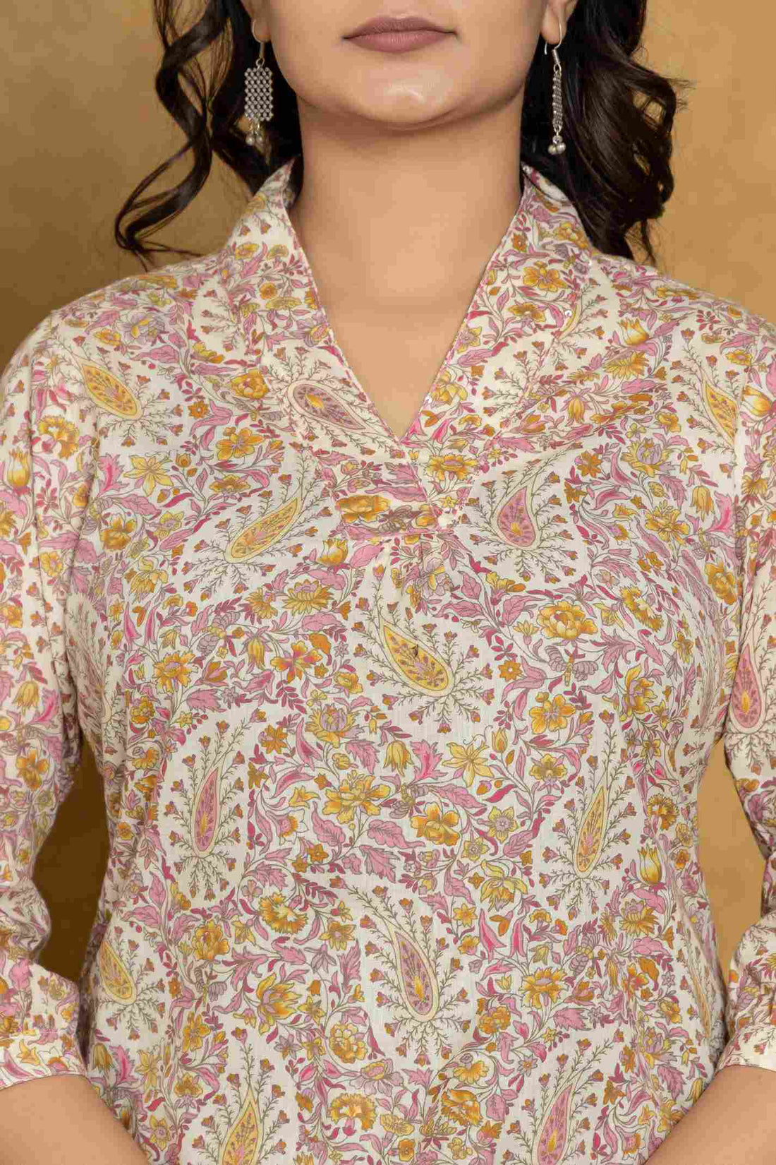 Women's Cotton Pink Short Printed Kurta I Ethnic Short Kurta