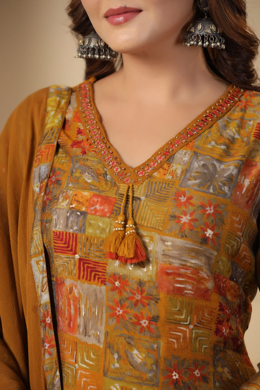 Women's Mustard Brown Modal Suit Set