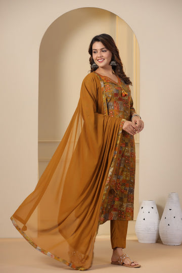 Women's Mustard Brown Modal Suit Set