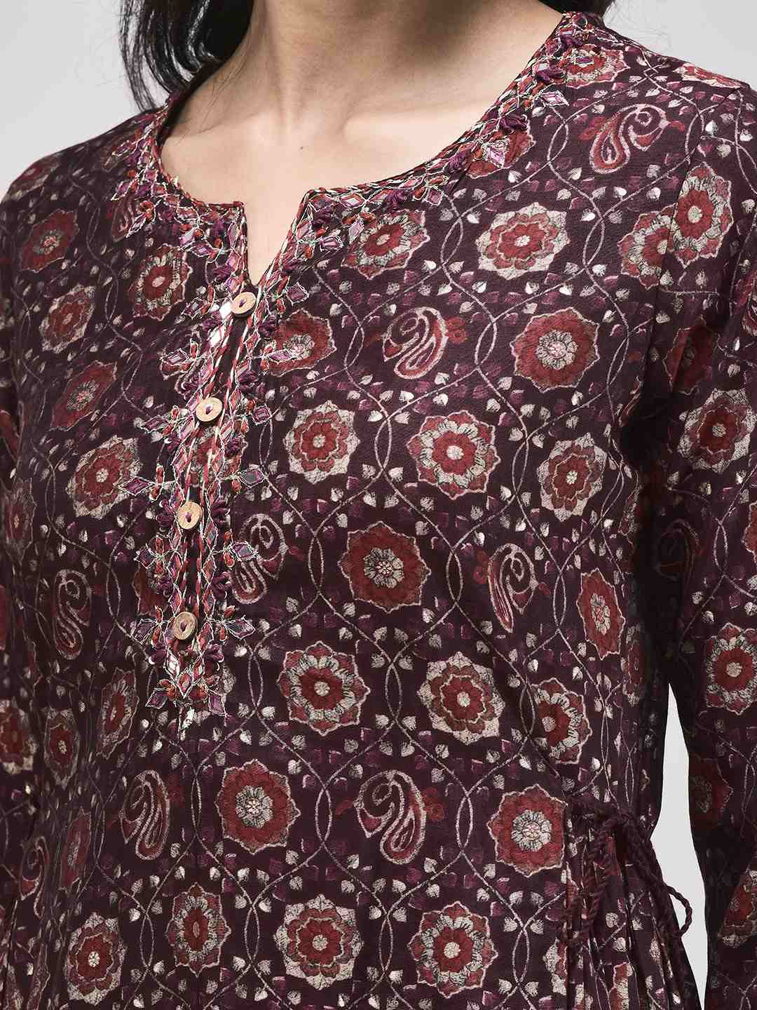 Women's Modal Fabric Ethnic Suit Set | Printed Flared Kurta with Pants & Dupatta