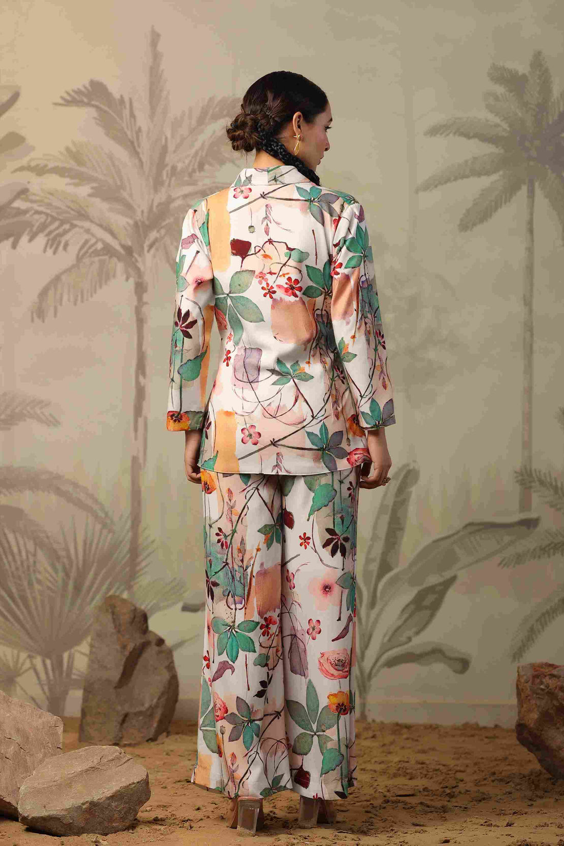 Women's White Floral Printed Three Piece Co-ord Set With Camisole