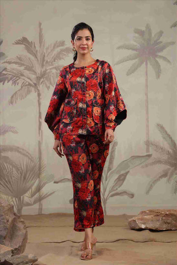 Women's Black Satin Fabric Co-ord Set