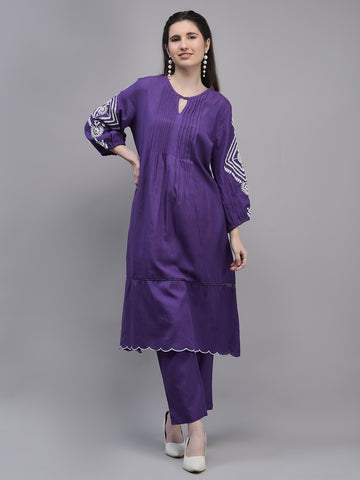 Women's Purple Rayon Fabric Kurta With Pockets and pants
