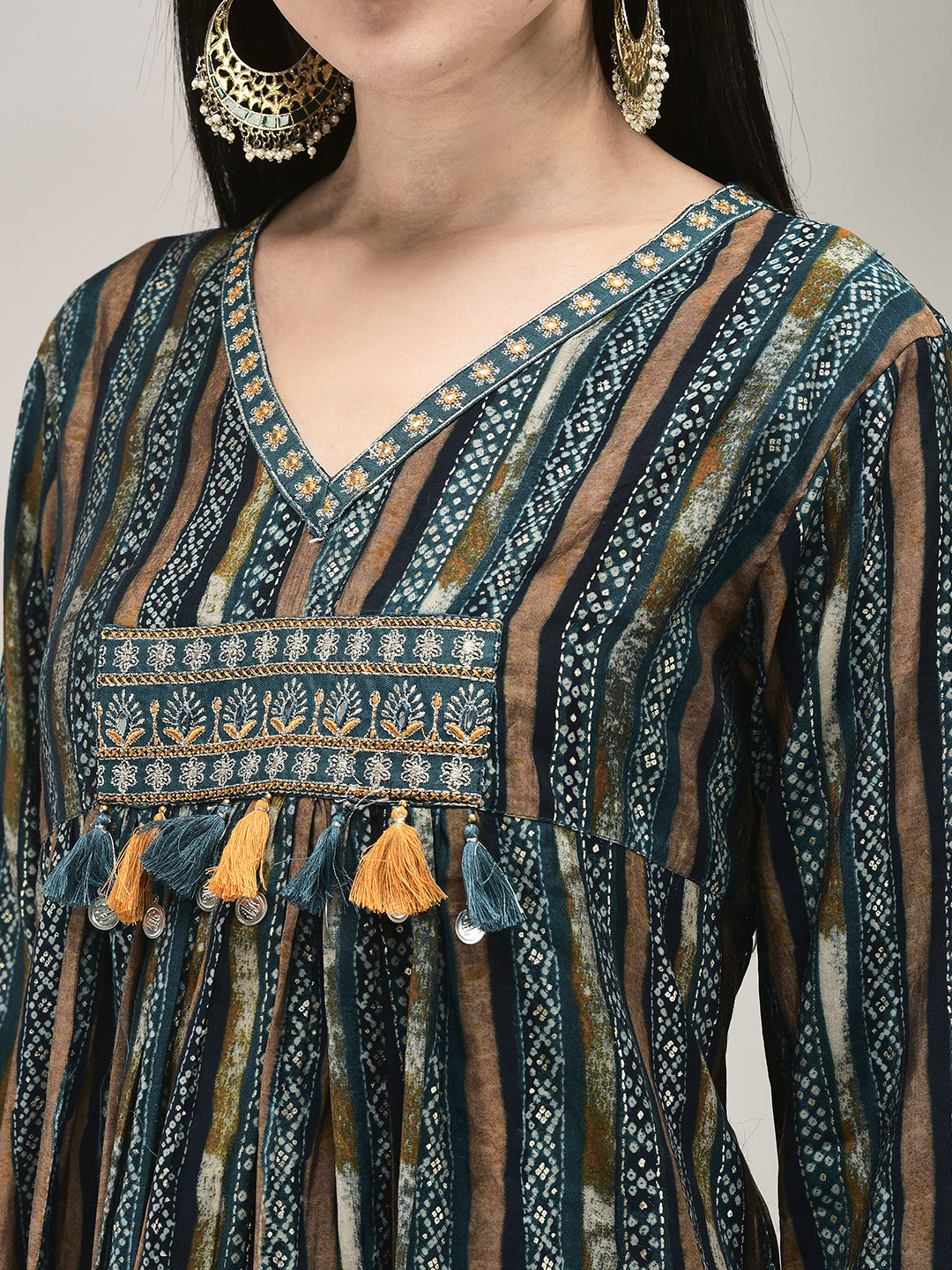 Women's Green Modal Fabric Naira Cut Ethnic Suit Set | Printed Kurta with Pants & Dupatta