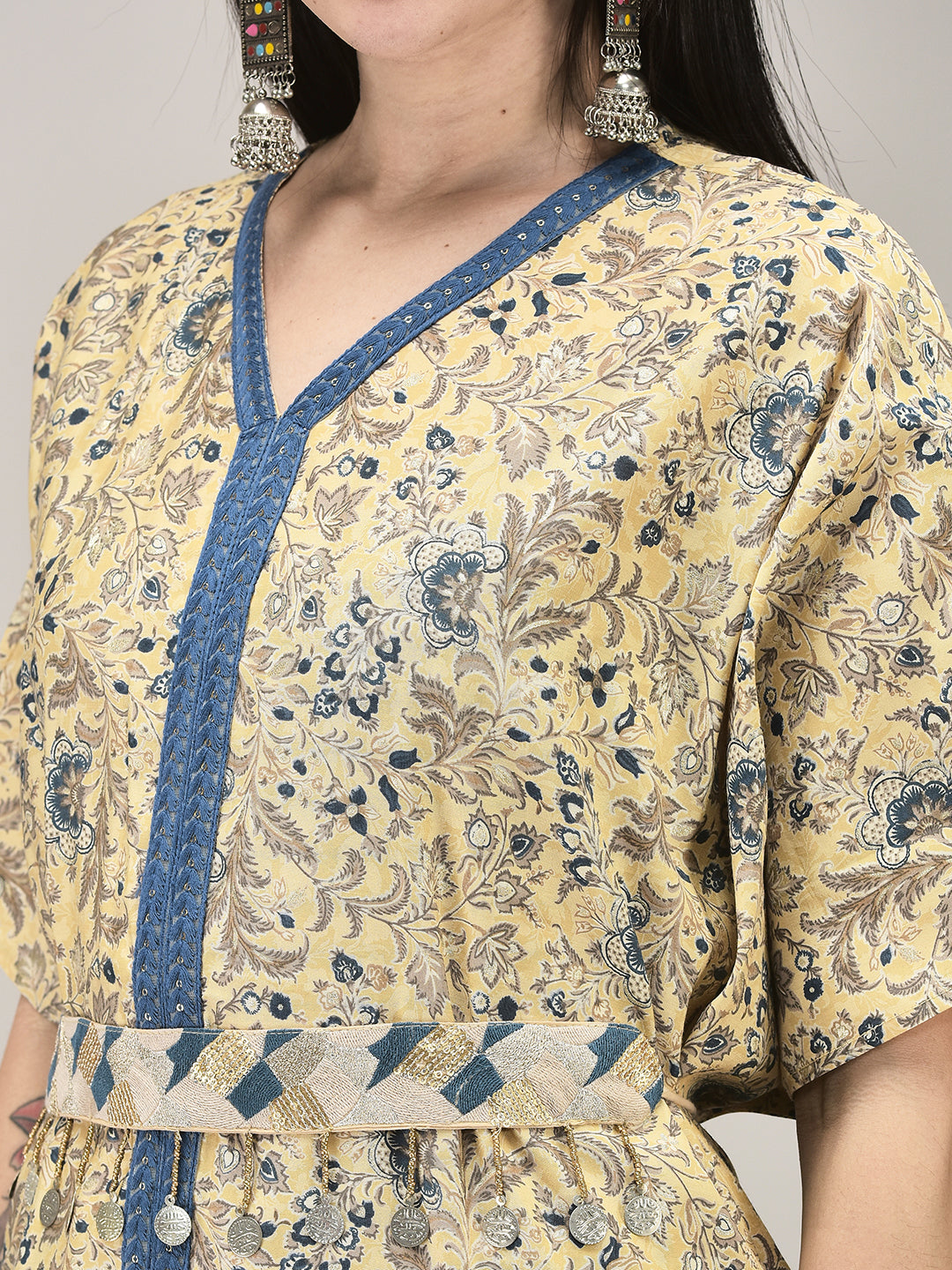 Women's Beige Cotton muslin Co-ord Set with Belt