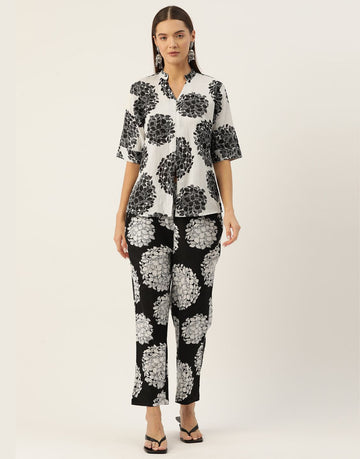 Women's Black and White Cotton Fabric Printed Co-ord Set