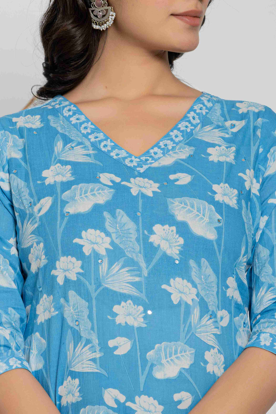 Women's Cotton Fabric Suit Set | Ethnic Printed Straight Kurta with Pants & Dupatta