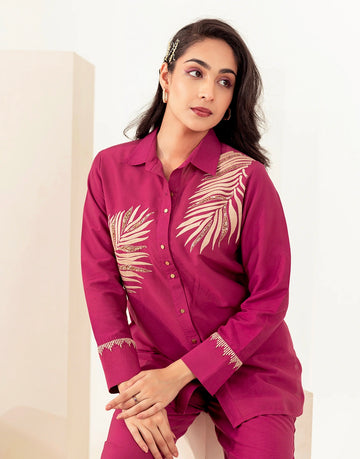 Women's Maroon Cotton Fabric Tunic Shirt with Pants
