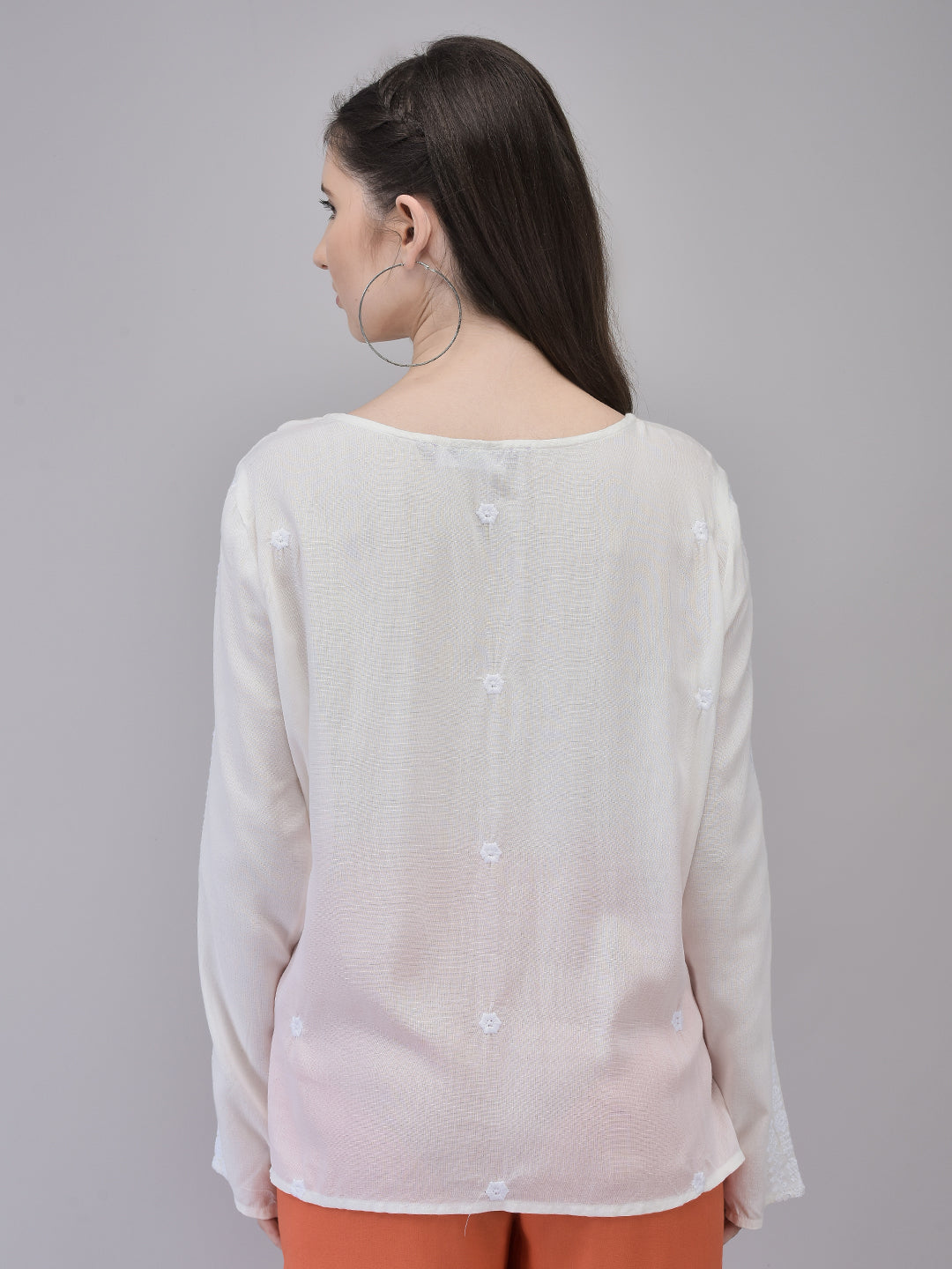 Women's Rayon Off-white Top | Regular Top with Tie Details