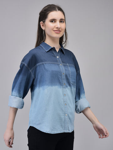 Women's Denim Tie & Dye Shirt | Regular Denim Shirt