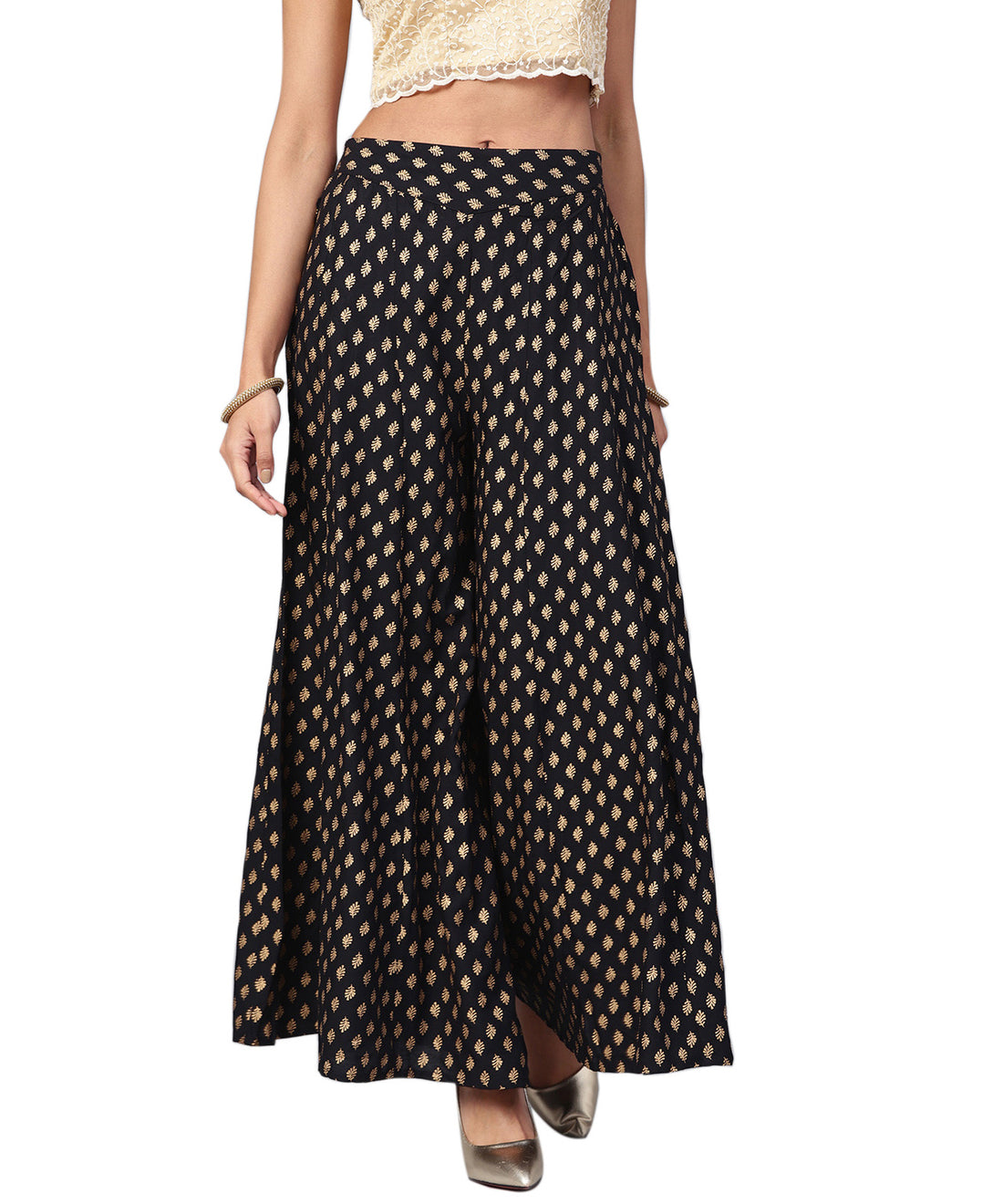 Women's Rayon Black Printed Palazzo