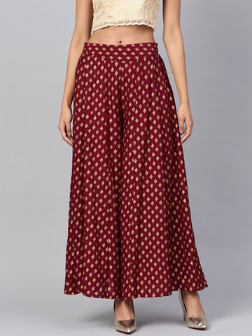 Women's Rayon Maroon Printed Palazzo