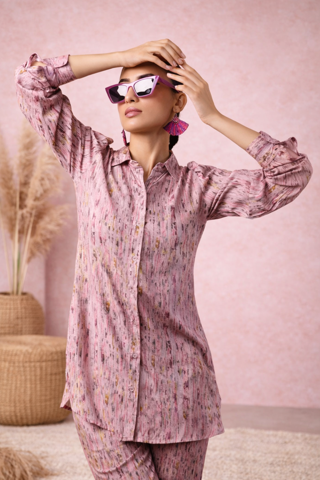 Women's Mauve Rayon Abstract Printed Co-ord Set