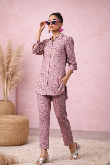 Women's Mauve Rayon Abstract Printed Co-ord Set