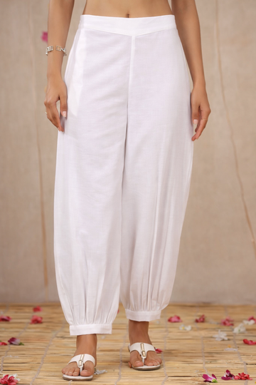 Women's Cotton Whited Dhoti Pant I Plain Dhoti with Pocket