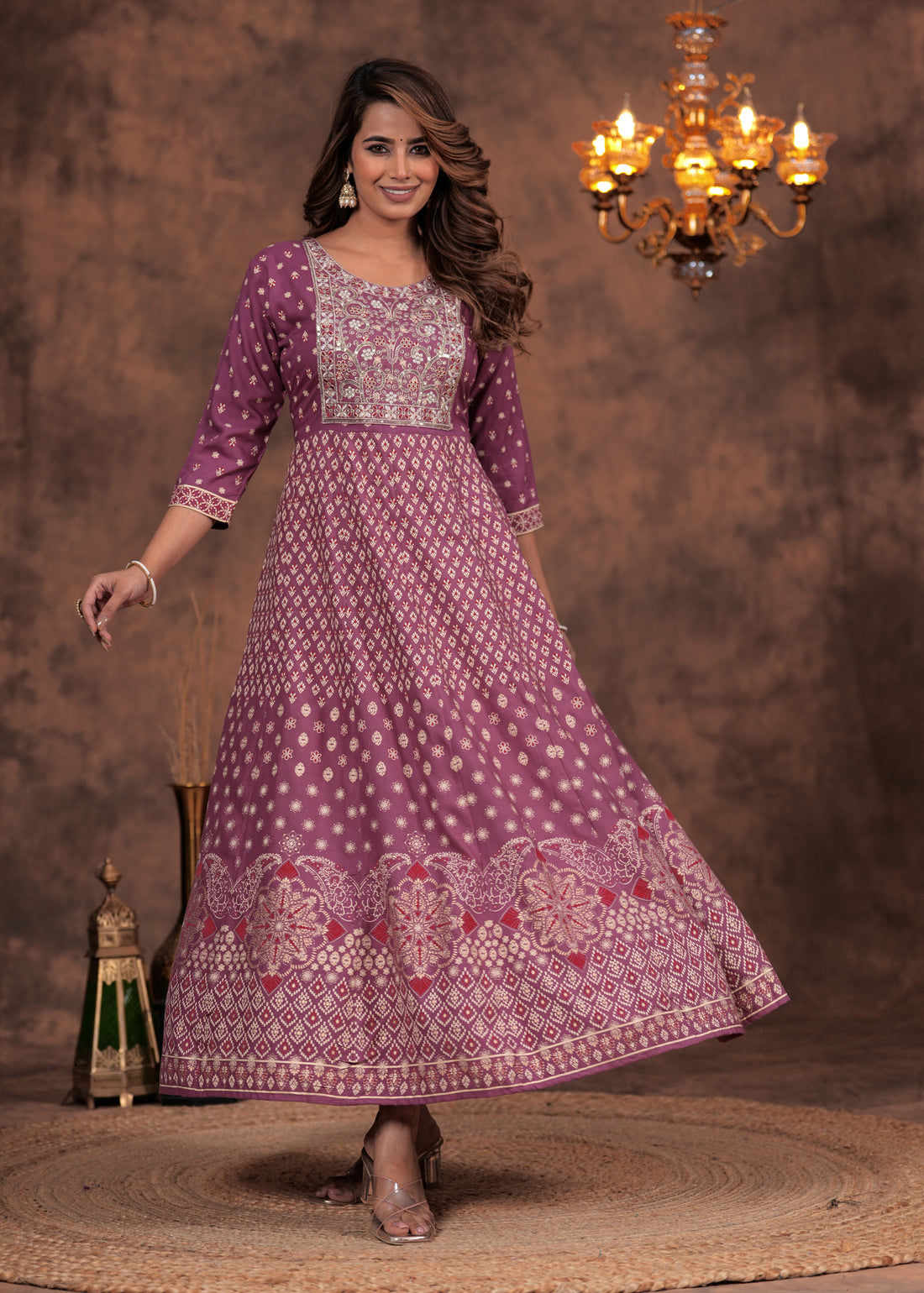 Women's Cotton Printed Dress | Ethnic Anarkali Dress with Sequin & Zari work