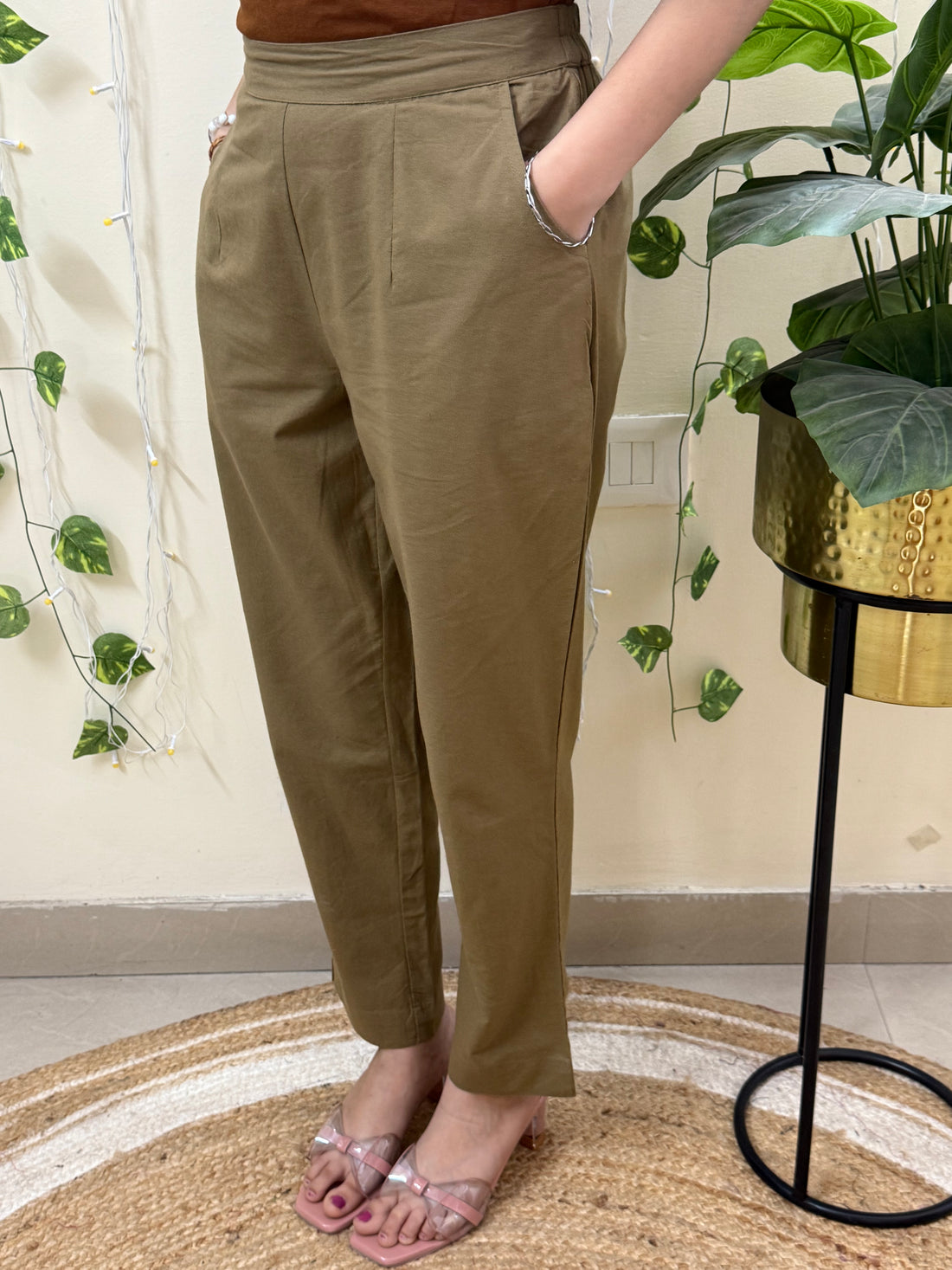 Women's Cotton Brown Trouser Pant