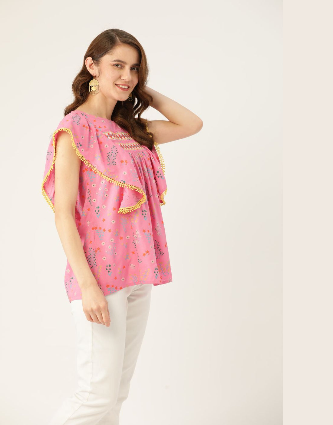 Women's Rayon Printed Top with Flutter Sleeves